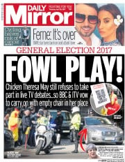 Daily Mirror (UK) Newspaper Front Page for 20 April 2017