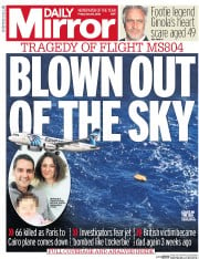 Daily Mirror (UK) Newspaper Front Page for 20 May 2016