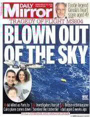 Daily Mirror (UK) Newspaper Front Page for 20 May 2016