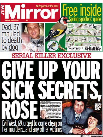 Daily Mirror Newspaper Front Page (UK) for 20 May 2023