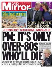 Daily Mirror (UK) Newspaper Front Page for 20 July 2021