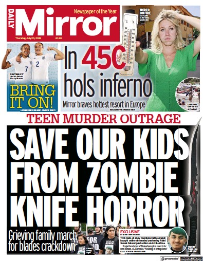 Daily Mirror Newspaper Front Page (UK) for 20 July 2023