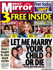 Daily Mirror Newspaper Front Page (UK) for 20 August 2011