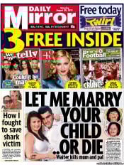 Daily Mirror (UK) Newspaper Front Page for 20 August 2011