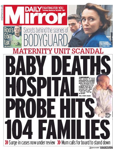 Daily Mirror Newspaper Front Page (UK) for 20 September 2018