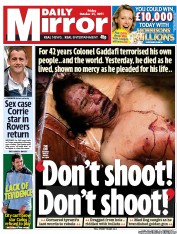 Daily Mirror (UK) Newspaper Front Page for 21 October 2011