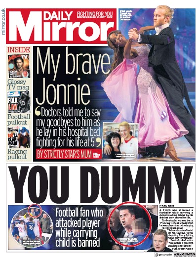 Daily Mirror Newspaper Front Page (UK) for 21 October 2017
