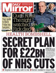 Daily Mirror (UK) Newspaper Front Page for 21 November 2016