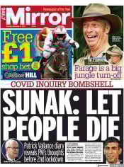 Daily Mirror front page for 21 November 2023