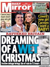 Daily Mirror (UK) Newspaper Front Page for 21 December 2012