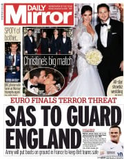 Daily Mirror (UK) Newspaper Front Page for 21 December 2015
