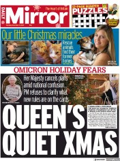 Daily Mirror (UK) Newspaper Front Page for 21 December 2021