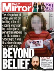 Daily Mirror Newspaper Front Page (UK) for 21 February 2014