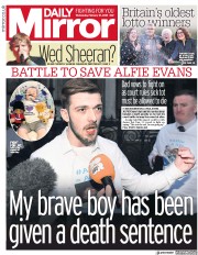 Daily Mirror (UK) Newspaper Front Page for 21 February 2018
