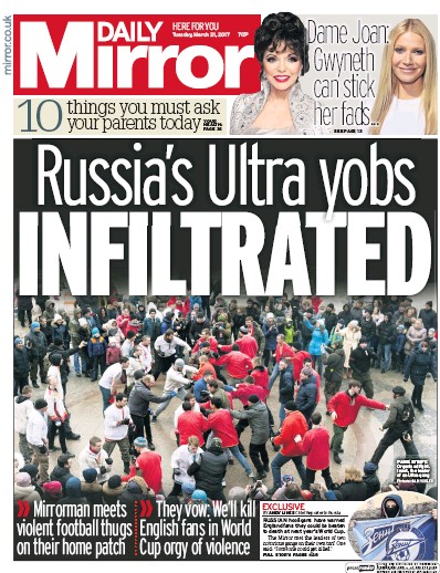 Daily Mirror Newspaper Front Page (UK) for 21 March 2017