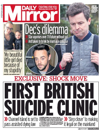 Daily Mirror Newspaper Front Page (UK) for 21 March 2018
