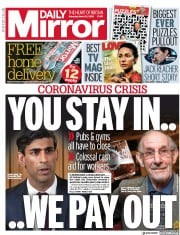 Daily Mirror (UK) Newspaper Front Page for 21 March 2020