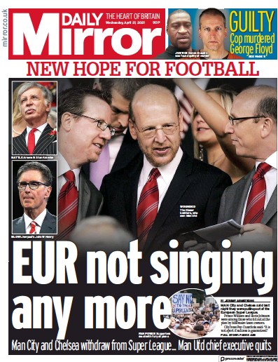 Daily Mirror Newspaper Front Page (UK) for 21 April 2021
