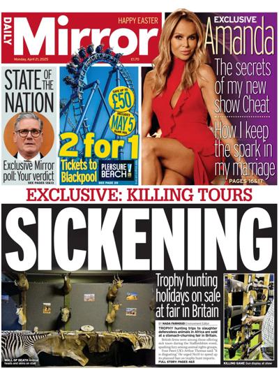 Daily Mirror Newspaper Front Page (UK) for 21 April 2025