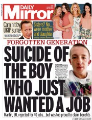 Daily Mirror (UK) Newspaper Front Page for 21 May 2014