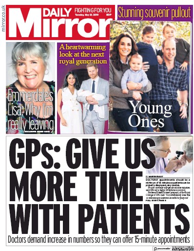 Daily Mirror Newspaper Front Page (UK) for 21 May 2019