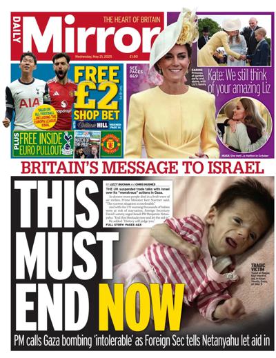 Daily Mirror Newspaper Front Page (UK) for 21 May 2025