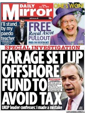 Daily Mirror (UK) Newspaper Front Page for 21 June 2013