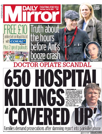 Daily Mirror Newspaper Front Page (UK) for 21 June 2018