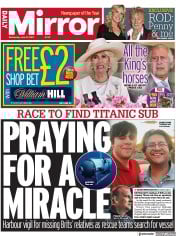 Daily Mirror (UK) Newspaper Front Page for 21 June 2023