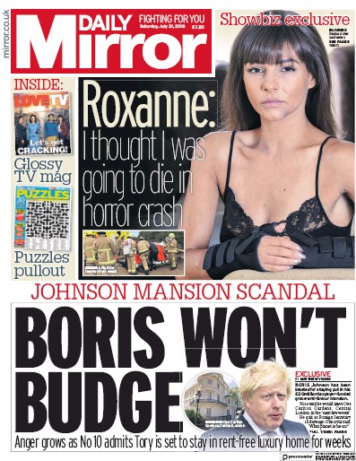 Daily Mirror Newspaper Front Page (UK) for 21 July 2018