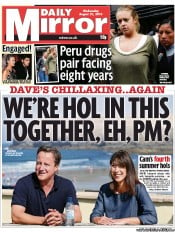 Daily Mirror (UK) Newspaper Front Page for 21 August 2013