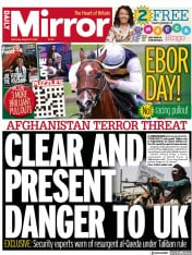 Daily Mirror (UK) Newspaper Front Page for 21 August 2021