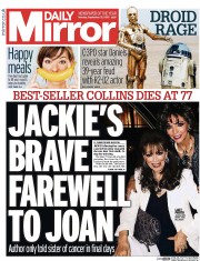 Daily Mirror (UK) Newspaper Front Page for 21 September 2015