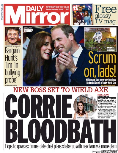 Daily Mirror Newspaper Front Page (UK) for 21 September 2015