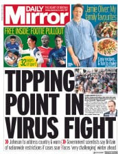 Daily Mirror (UK) Newspaper Front Page for 21 September 2020