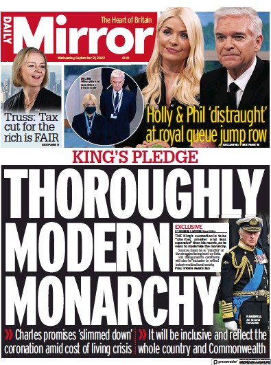 Daily Mirror Newspaper Front Page (UK) for 21 September 2022