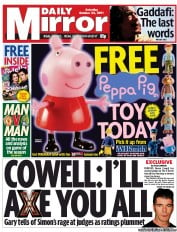 Daily Mirror (UK) Newspaper Front Page for 22 October 2011
