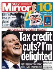 Daily Mirror (UK) Newspaper Front Page for 22 October 2015
