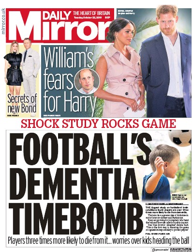 Daily Mirror Newspaper Front Page (UK) for 22 October 2019