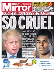 Daily Mirror (UK) Newspaper Front Page for 22 October 2020