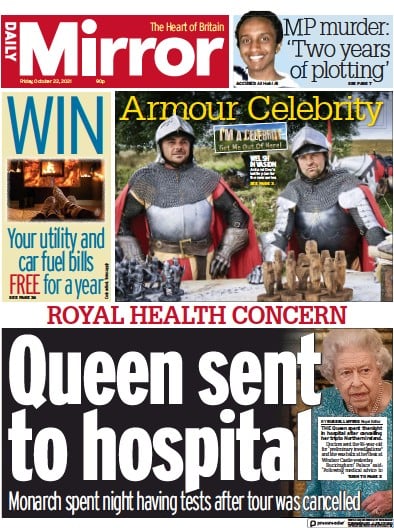 Daily Mirror Newspaper Front Page (UK) for 22 October 2021