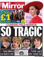Daily Mirror front page for 22 November 2023