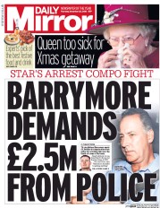 Daily Mirror (UK) Newspaper Front Page for 22 December 2016