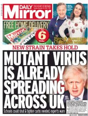 Daily Mirror (UK) Newspaper Front Page for 22 December 2020