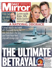 Daily Mirror (UK) Newspaper Front Page for 22 January 2016