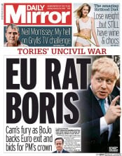 Daily Mirror (UK) Newspaper Front Page for 22 February 2016