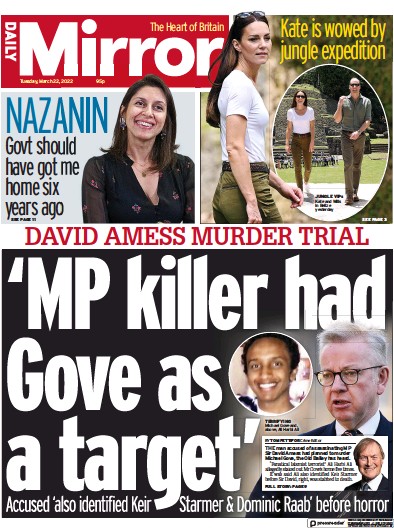 Daily Mirror Newspaper Front Page (UK) for 22 March 2022