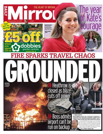 Daily Mirror Newspaper Front Page (UK) for 22 March 2025