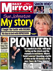 Daily Mirror Newspaper Front Page (UK) for 22 August 2011