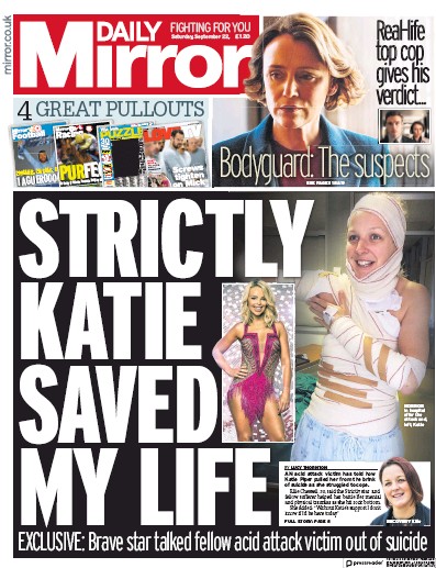 Daily Mirror Newspaper Front Page (UK) for 22 September 2018